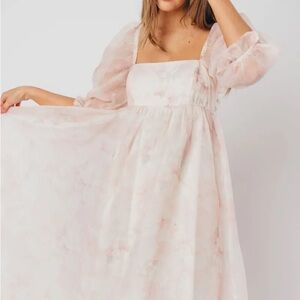 Worth Collective Mona Maxi Dress with Smoking in Pale Pink Floral - NWT